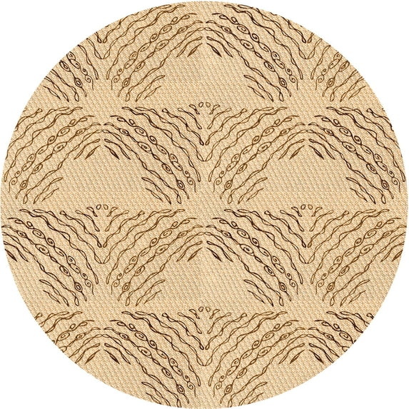 Ahgly Company Indoor Round Patterned Khaki Gold Area Rugs, 7' Round