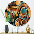 thumbnail image 2 of Designart "Geometric Vibrations Orange and Blue III" Modern Geometric Metal Round Wall Decor, 2 of 5