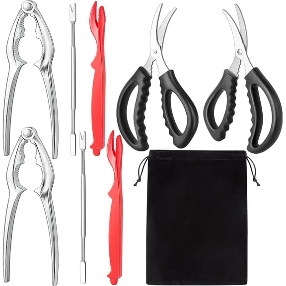9 Pieces Seafood Cracker Tool Set, Stainless Steel Lobster Shellers & Crab Crackers with Seafood Scissors, Crab Leg Forks, Crab Picks, Includes Storage Bag Essential Utensils for Crab Legs and Lobst