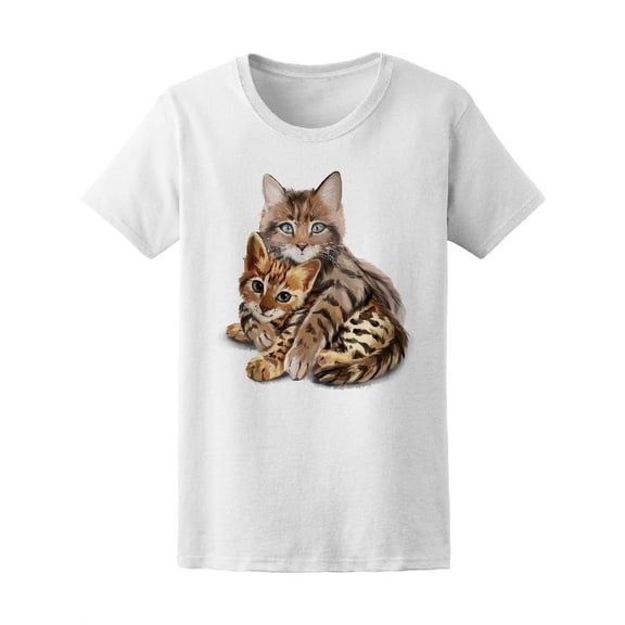 Cat Hug Kitten Watercolor Paint T-Shirt Women -Image by Shutterstock, Female Medium