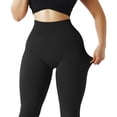 thumbnail image 3 of YIFUNIN Women's Solid Color Hip Lifting Yoga Pants, Ribbed Knit Fitness Leggings for Exercise Workout, High Waist Tummy Control,Black L, 3 of 7