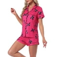 thumbnail image 4 of INSPIRE CHIC Womens Pajama Sets Short Sleeves Cute Bow Print Soft Comfy Button Up Tops and Shorts 2 Pcs S Hot Pink, 4 of 5