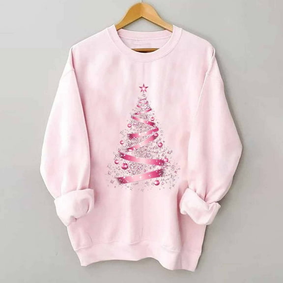 Hipattires Christmas Womens Sweatshirts, Christmas Clothes for Women, Printed Loose Fashion Long Sleeve, Pink