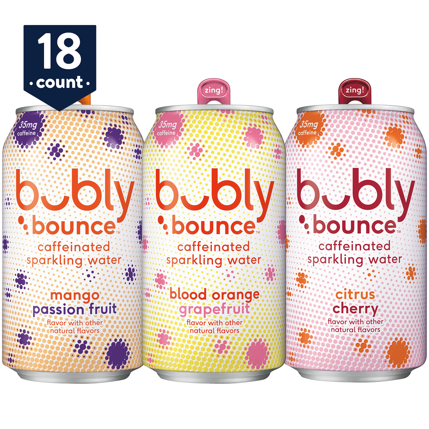 Bubly Bounce Caffeinated 3 Flavor Variety Pack Flavored Sparkling Water 