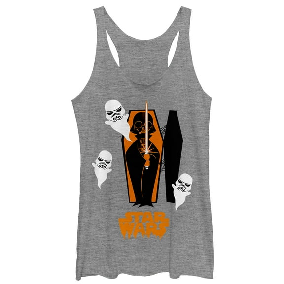 Women's Star Wars Halloween Darth Vader Coffin Racerback Tank Top Gray Heather 2X Large