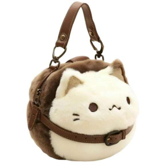 Plush Kittens Shoulder Bag Adorable Stuffed Animal Hand-made Backpack for Kids Teens Girls