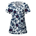 thumbnail image 1 of Qertyioot Hauts pour Femmes Femmes Manches Courtes Col en V Hauts Uniforme Imprimé Poches Chemisier Hauts, 1 of 5