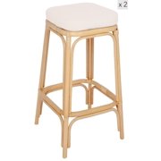 Set of 2 Natural Rattan Beige Bar Stools Exotic Boho Dining Room