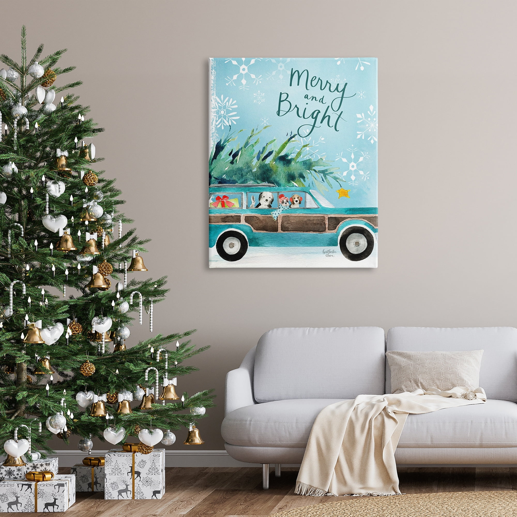 Stupell Industries Merry & Bright Christmas Scene Holiday Puppies Graphic Art Gallery Wrapped Canvas Print Wall Art, Design by Heatherlee Chan