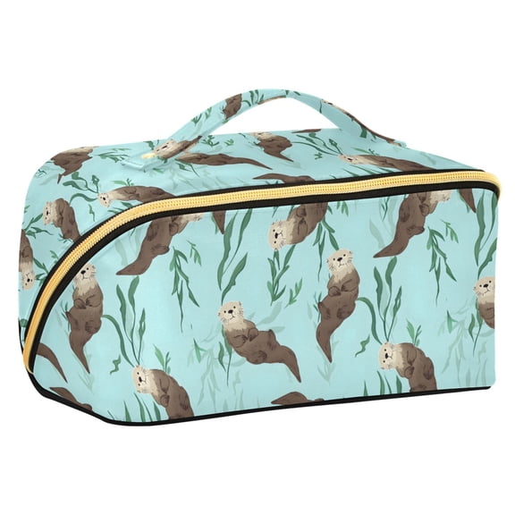 FORMRS Makeup Bag Travel Cosmetic Organizer for Women Fold Flat Zipper Pouch with Handle, Swimming Otters Pattern