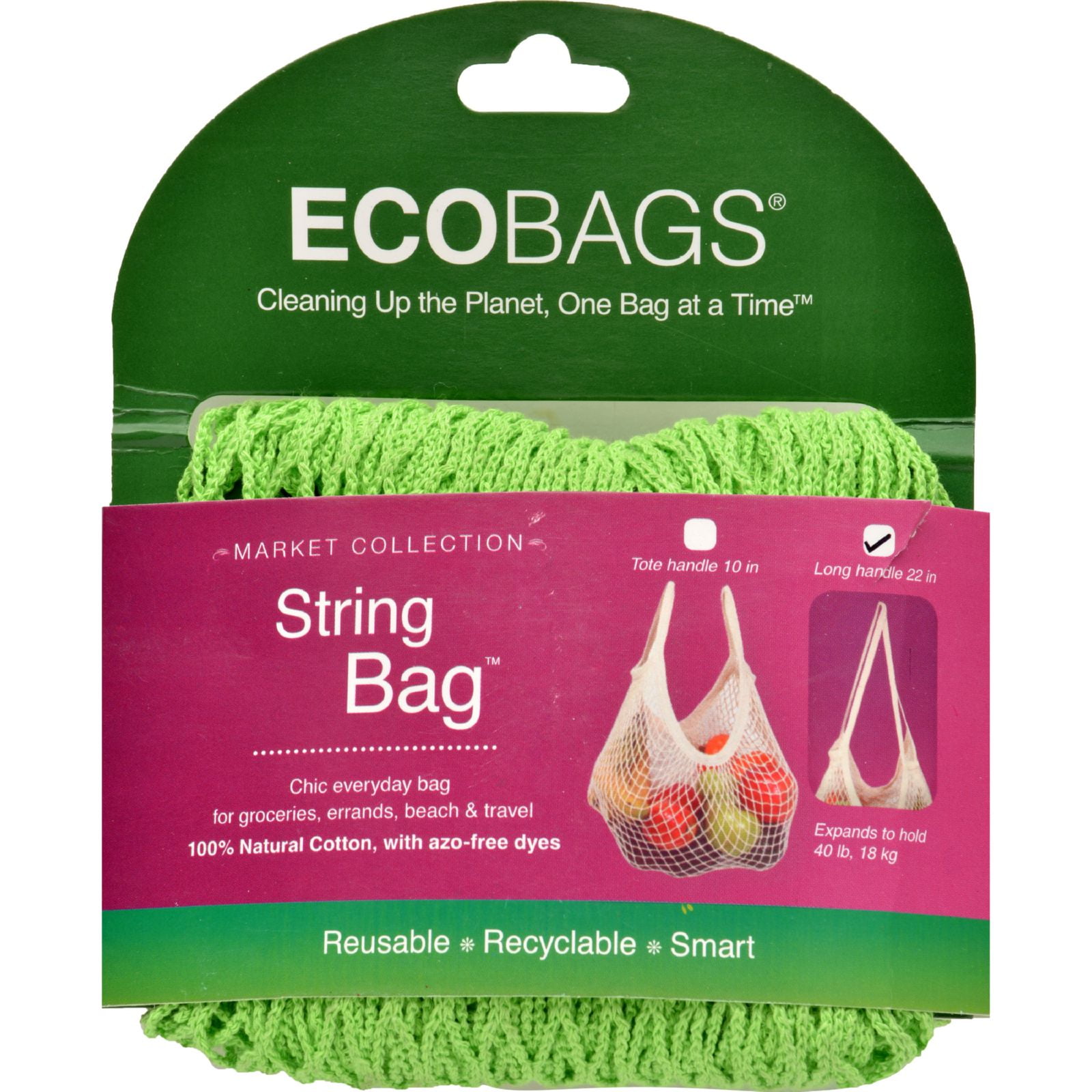 ECOBAGS Market Collection String Bags Long Handle Lime 1 Bag