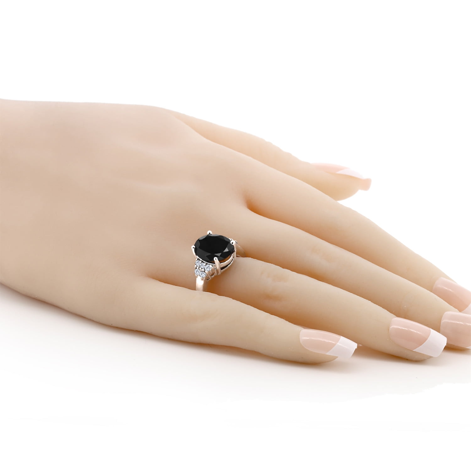 Gem Stone King 6.38 Cttw Black Sapphire and White Moissanite Engagement Ring for Women | 925 Sterling Silver | Gemstone Birthstone | Oval 12X10MM (Size 8)
