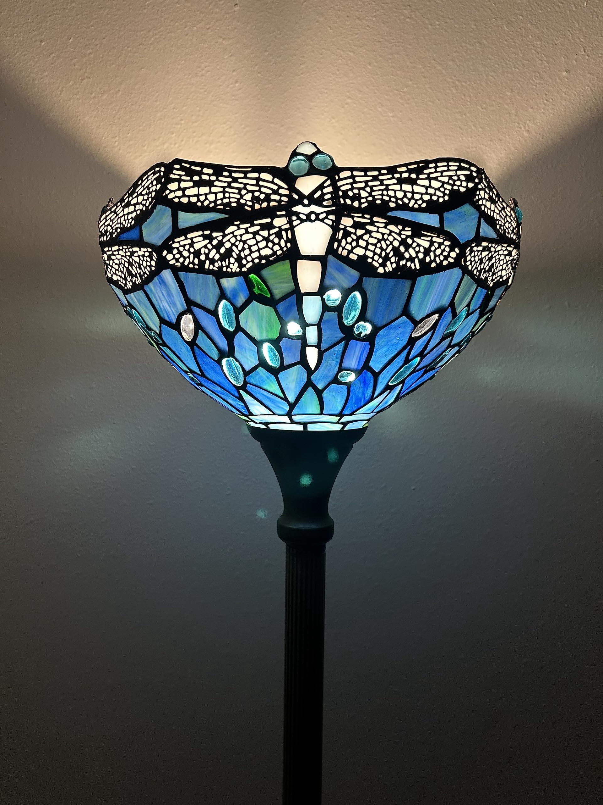 Tiffany Torch Floor Lamp Dragonfly Blue Stained Glass LED Bulb Included For Living Room Bedroom Office Hotel 12"W*12"D*66"H