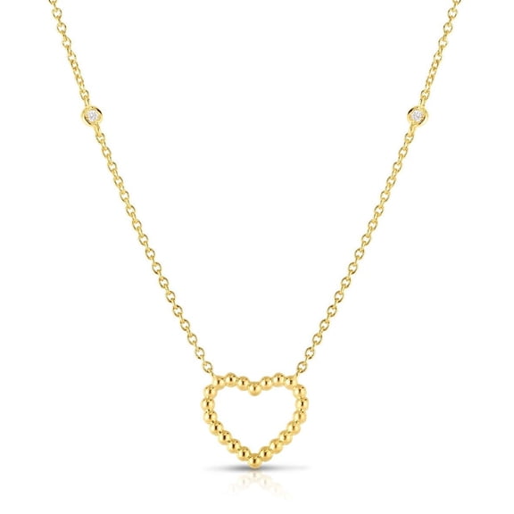 Jewelstop 14K Yellow Gold Polished Finish Popcorn & Diamond Heart Necklace with Lobster Clasp - 18"