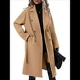 thumbnail image 3 of Gabardina de Lana Cruzada para Mujer, Abrigo de Invierno de Mezcla de Lana, Medio, Elegante. Caqui L, 3 of 8