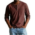thumbnail image 2 of Feancey Vintage Henley Shirts for Men Long Sleeve Button V Neck T-Shirts Solid Color Washed Imitation Denim Shirt Big and Tall Cool Streetwear Tee Shirts Red XL, 2 of 6