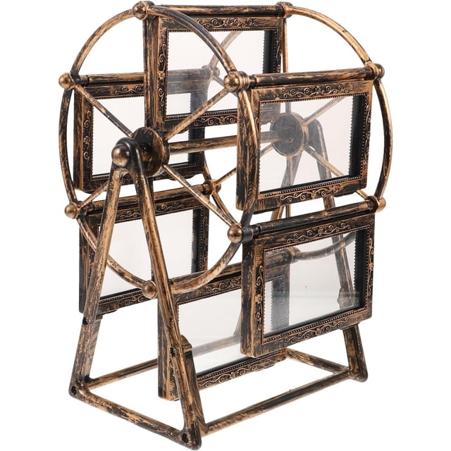 Vintage Ferris Wheel Rotating Picture Frame for 5 x 3.5 Inch Photos, European Style Tabletop Home Decor