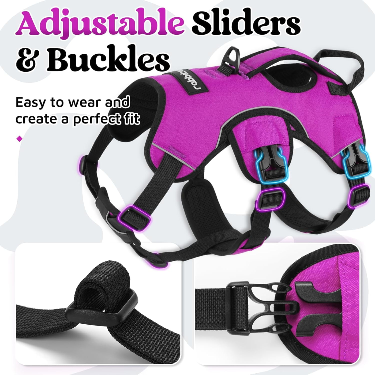 rabbitgoo Escape Proof Dog Harness, Soft Padded Full Body Pet Harness, Reflective Adjustable No Pull Vest with Lift Handle and Lesh Clip for Large Dogs Walking Hiking Training, Purple