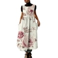 thumbnail image 2 of Uootdi Robes Tablier pour Femmes Col Rond Sans Manches Imprimé Floral Poche Robes Maxi Boho Légères Amples Robes Chasuble Cadeau, 2 of 7