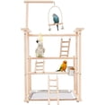 thumbnail image 2 of Bird Playground, Beech Wood Parrot Stand Parakeet Playground Cockatiel Stands Rack Bird Perch Stand with 3 Ladders A Swing A Tray and Feeder Cups for Most Mid-Sized and Small-Sized Birds, 2 of 8