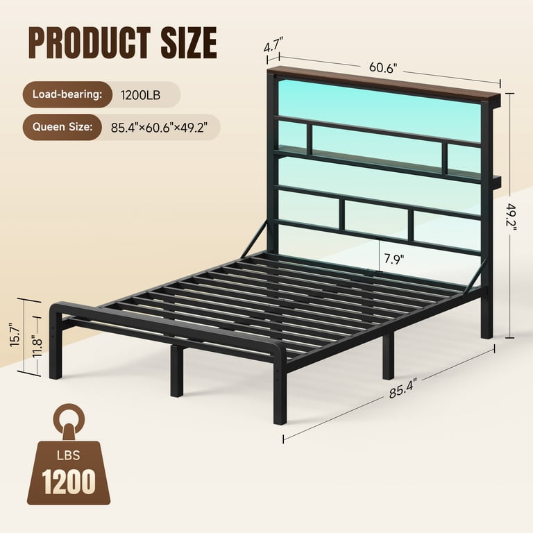 Patbrela Queen Bed Frame with LED Headboard, Black photo 8