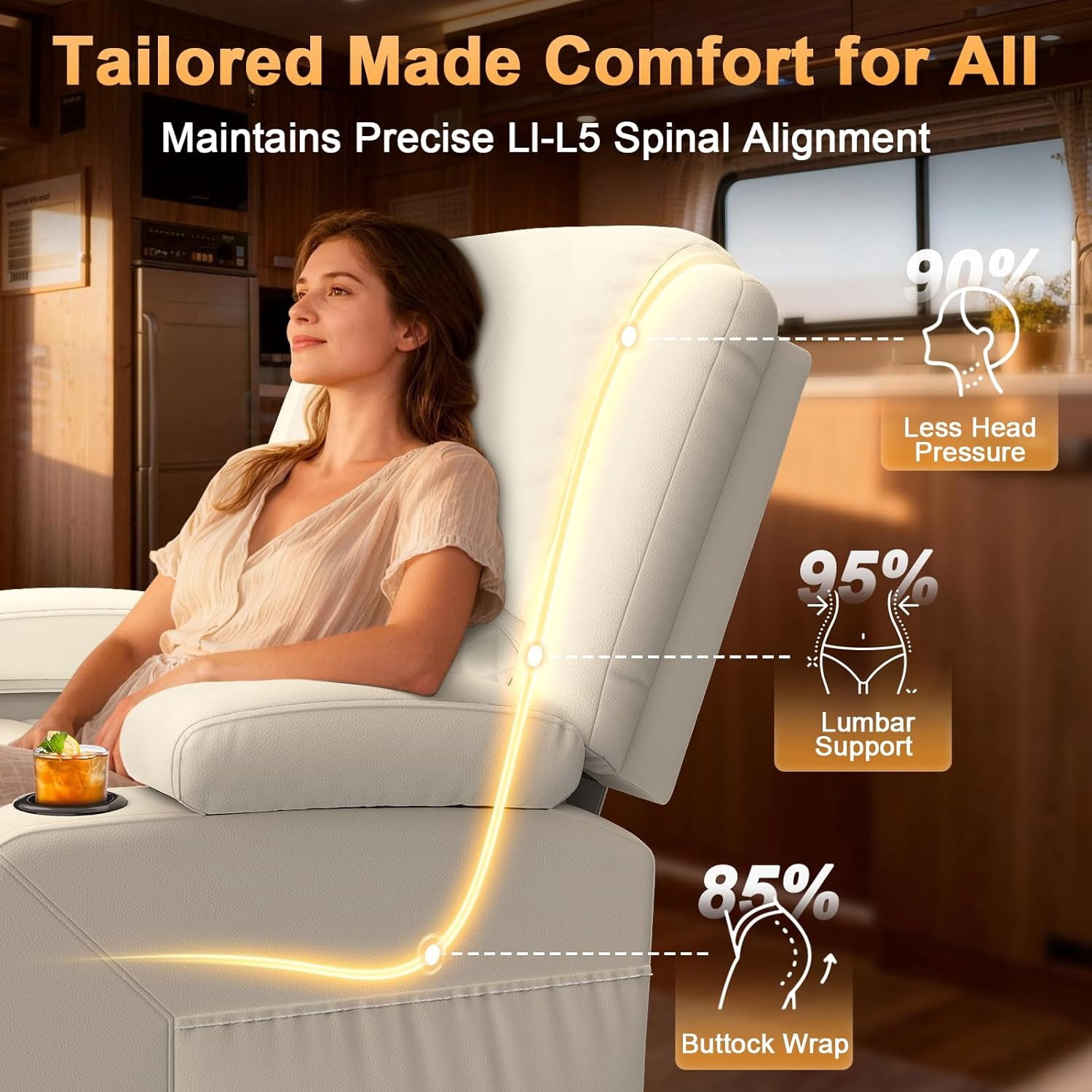 Oversized Manual Recliner Chair, 3-Angle Recliner with Hidden Arm Storage, Cup Holder & Side Pocket, Home Theater & RV Single Sofa, White