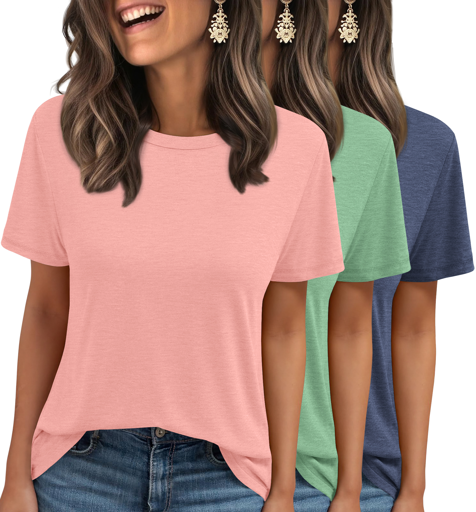 MOSHU Women's T-Shirts, 3-Pack Short Sleeve photo 1