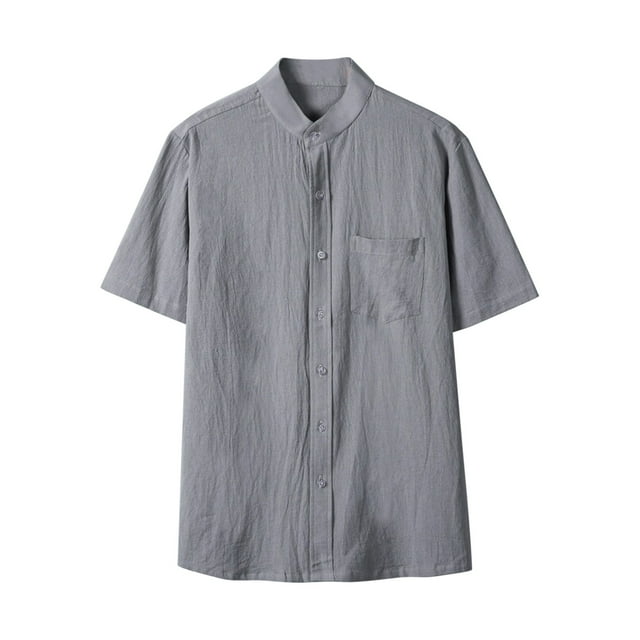 Camisa de Botón de Manga Corta de los Hombres, Holiday Casual Color Sólido, Camisa de Bolsillo de Cuello de Pie