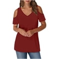 thumbnail image 3 of Tops de manga larga,Blusa de mujer con escote en V y hombros descubiertos, manga corta, imitación de tela, estilo casual para el hogar, sopatenor, 3 of 9