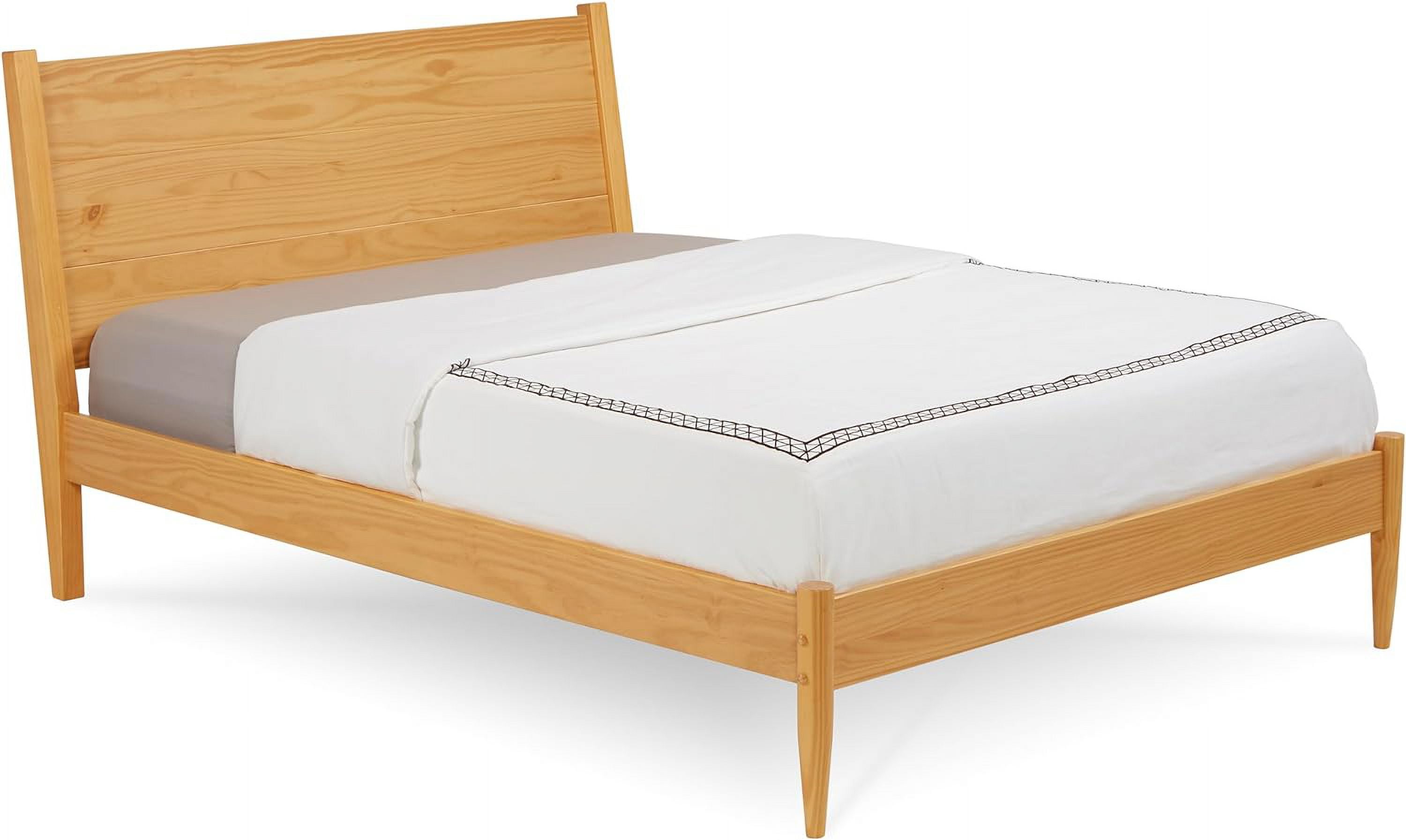 Camaflexi Mid Century Platform Bed Queen Size Solid Wood Bed Frame, Scandinavian Oak 100% Solid Wood