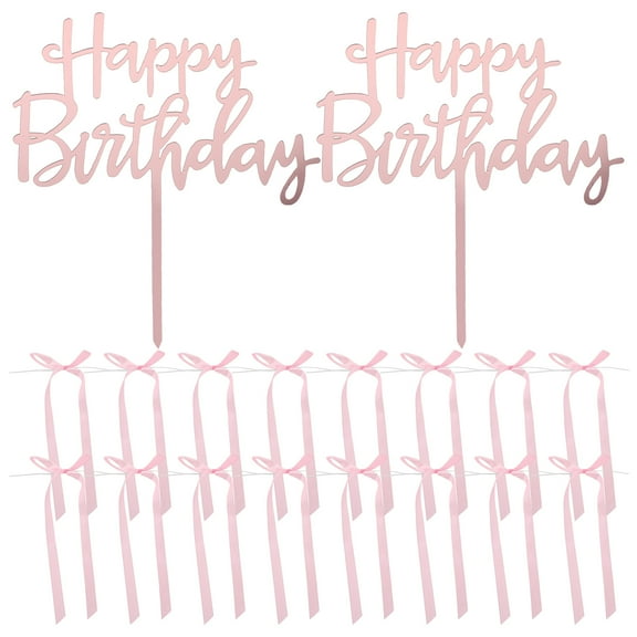 Raindrops Pink Bow Happy Birthday Cake Decoration Plastic for Elegant Party and Wedding Use