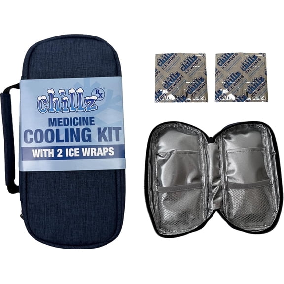 CHILLZ Blue Rx Medication Bag with 2 Reusable Ice Wrap Sheets | Insulated Cooler for Medications, Insulin, GLP-1 Injectables, and Prescription Travel