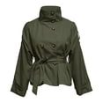 thumbnail image 4 of YMNXA Women'S Trench Coat Long Sleeve Stand Collar Solid Color Button Comfortable Cropped Jacket With Belt For Daily Wear Green L, 4 of 6