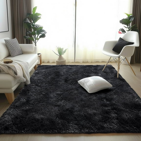 ZENELESS 9'x12' Black Plush Shaggy Rug,Extra Large Soft Indoor Modern Fluffy Carpet for Stylish Home Decor