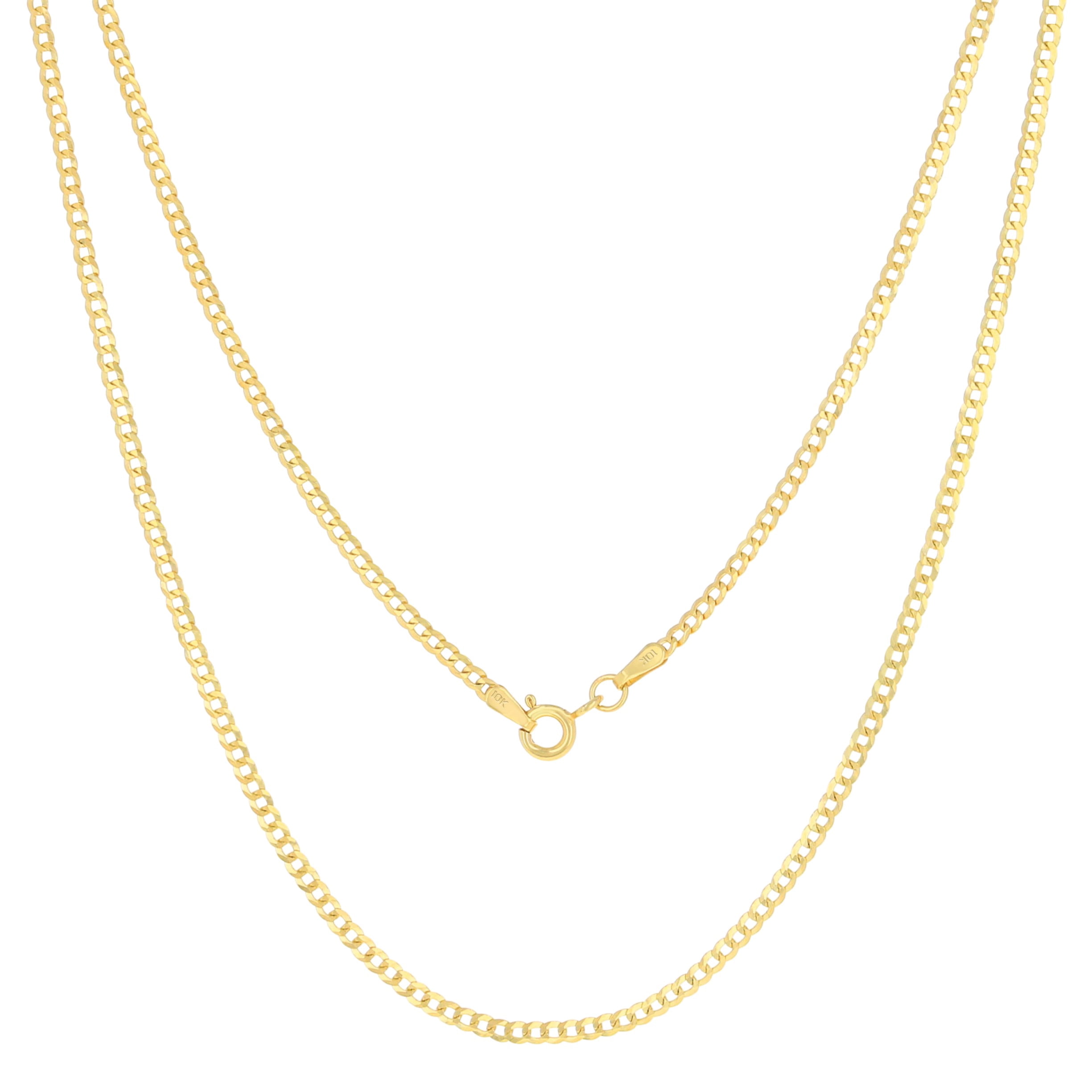 Nuragold 10k Real Yellow Gold Solid Cuban Curb Link 2mm Chain Necklace (16"-30") Italian Jewelry for Men & Women