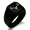 thumbnail image 1 of Stainless Steel Colossal Antlers Engraved Square Flat Top Biker Style Polished Ring, 1 of 1