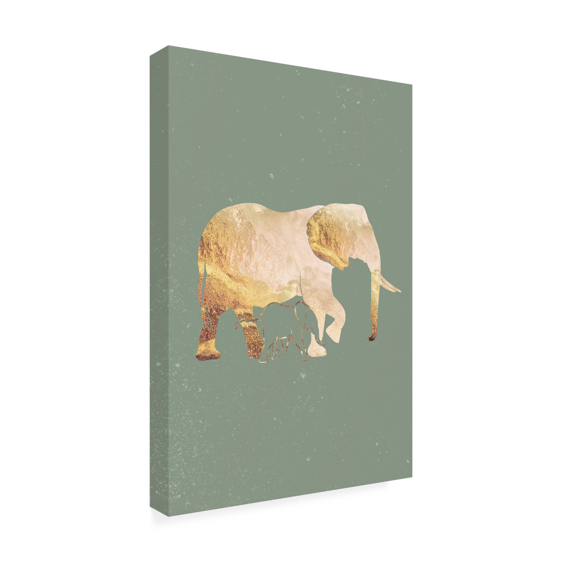 Trademark Fine Art Sarah Manovski Sage Green Gold Elephants 2 Canvas Wall Art