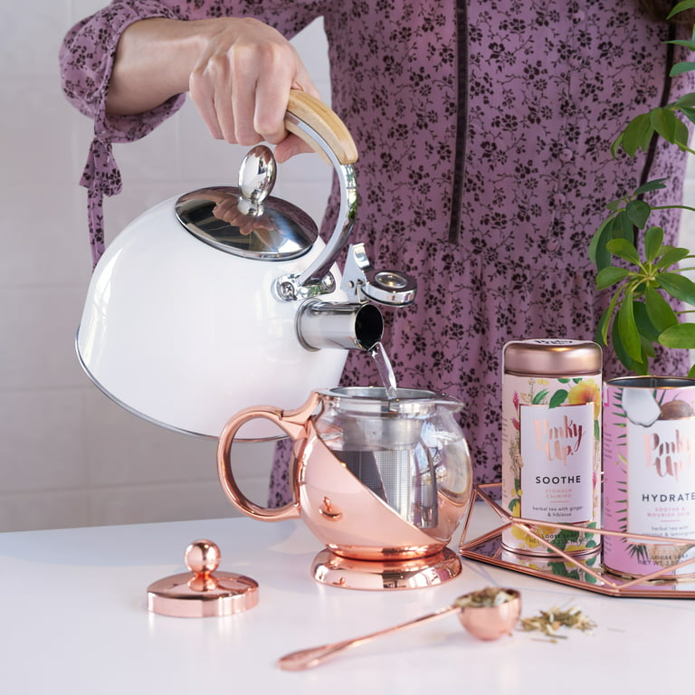Tea Kettle Pink Stovetop, Whistling Tea Kettles, Stainless Steel Tea Pot  for Stove Tops With Folding and Heat-insulating Handle Large Diameter  Teapot