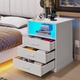 thumbnail image 5 of White Nightstand Set of 2 Bedside Table with 3 Drawers & LED Lights & Charging Station, Modern End Side Table for Bedroom, 5 of 6