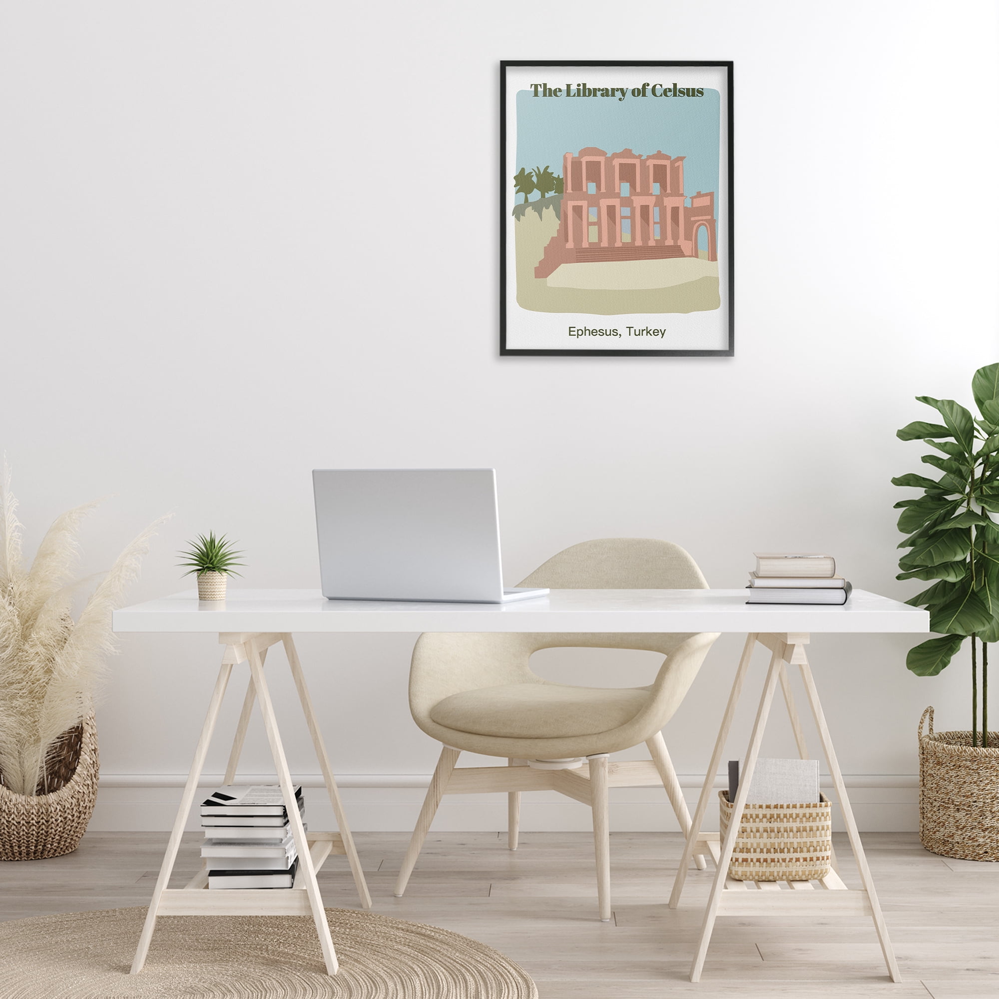 Stupell Industries Library Of Celcus Architecture Town & City Painting Black Framed Art Print Wall Art, 24 x 30