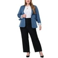 thumbnail image 3 of Unique Bargains Women's Plus Size Stripe Cuff Notched Lapel Casual Blazer, 3 of 6