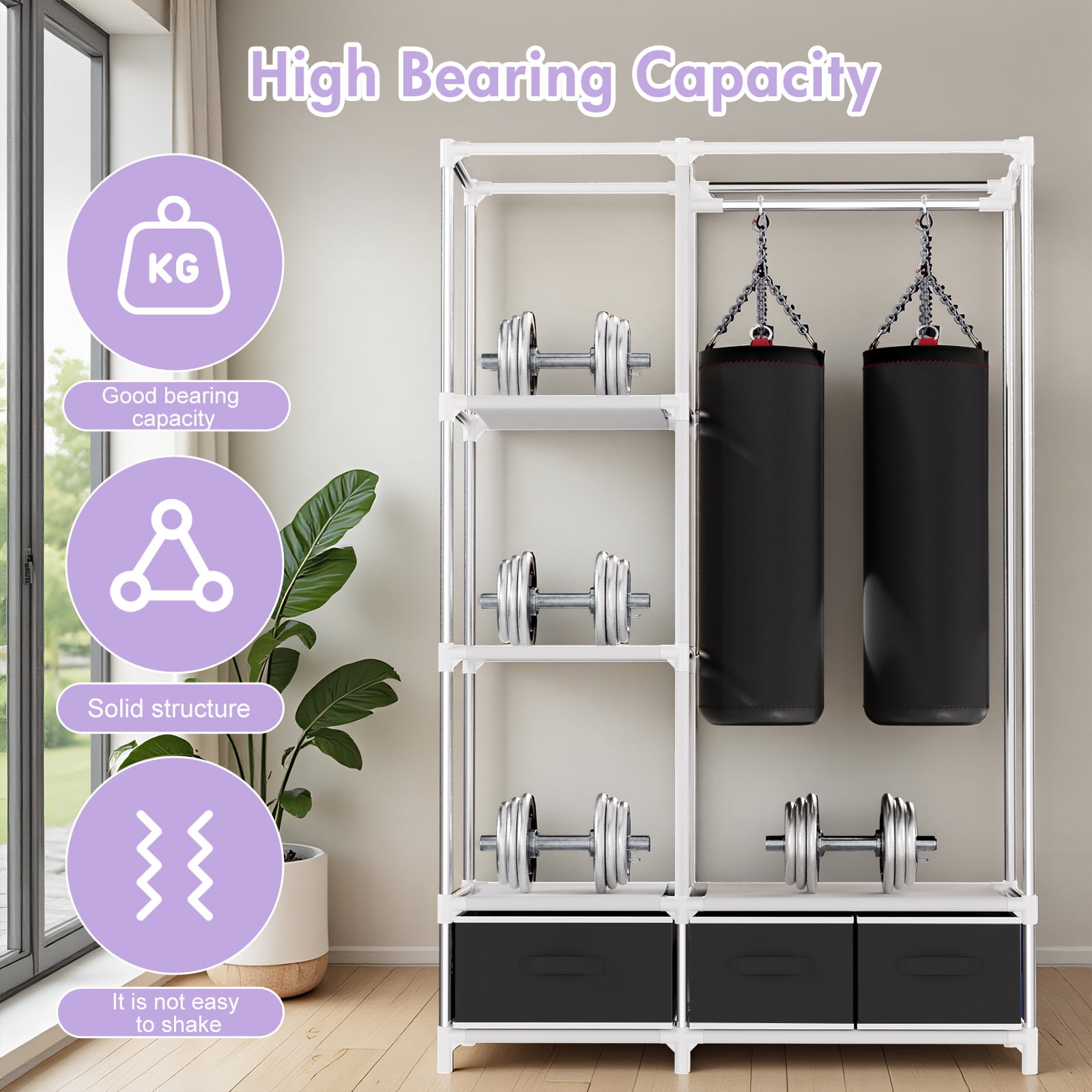BAOKALER Portable Closet with Non-Woven Fabric,3 Drawers,1 Hanging Rod&4 Side Pockets, plus 16mm Metal Tube Frame–Suitable for Bedrooms, Living Rooms,Closets,Garages&Dorms