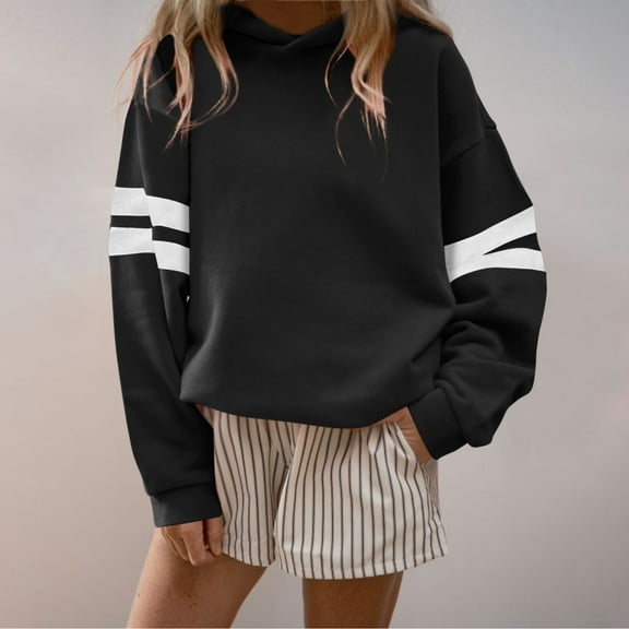 Itsame Hoodie Pullover Womens Lightweight Hood Sweatshirts Crew Neck Solid Color Relaxed Long Sleeve Sportswear Black Size S