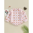 thumbnail image 2 of Bslissey Infant Baby Girls Valentine’s Day Sweet Romper Heart Plaid Print Ruffle Long Sleeve Loose Jumpsuit 3M 6M 12M 18M Newborn Spring Fall Casual Clothes Bodysuit, 2 of 9