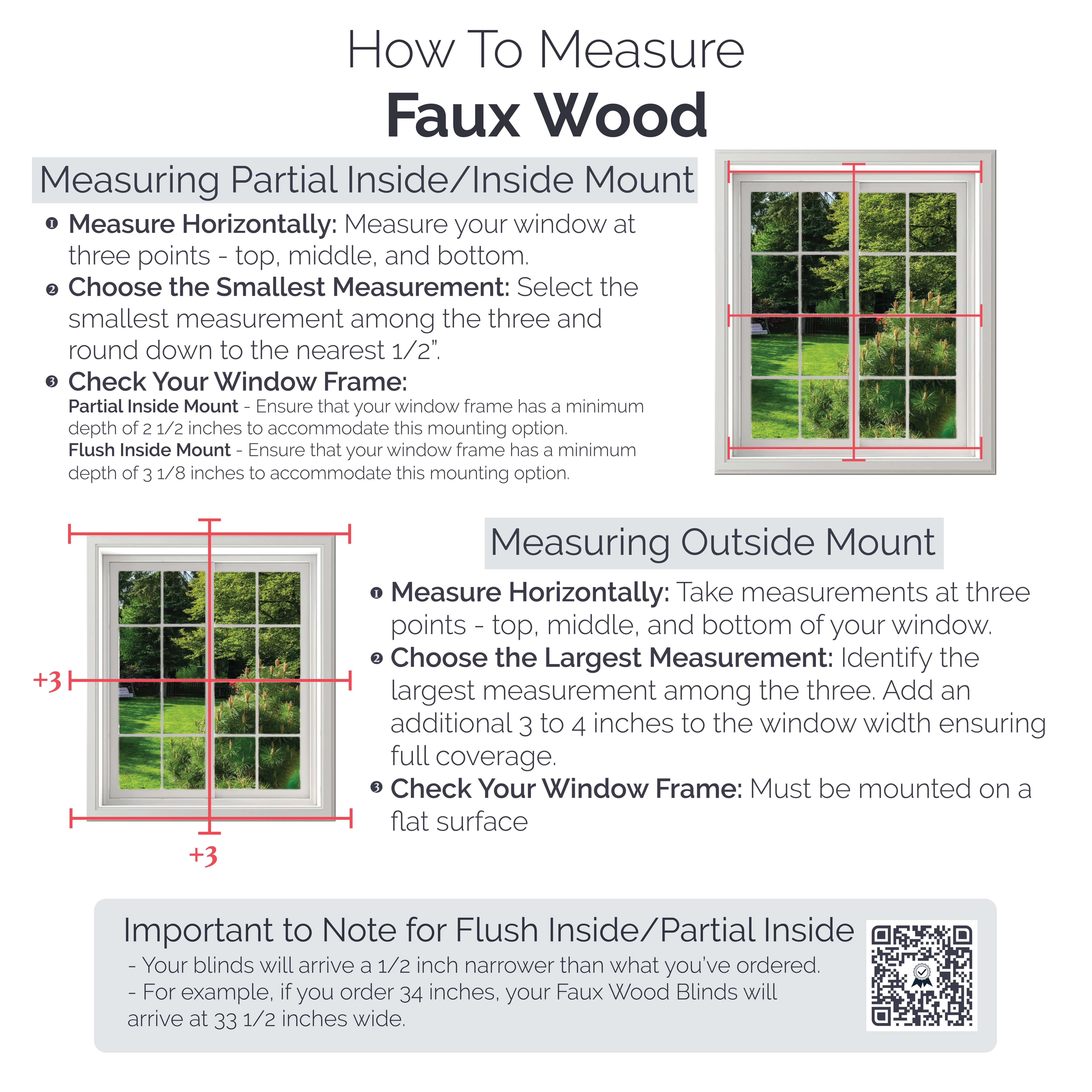 Linen Avenue Cordless 2" Faux Wood Blind White 34 W x 72 H, Partial Inside Mount (Arrives ½ Inch Narrower)