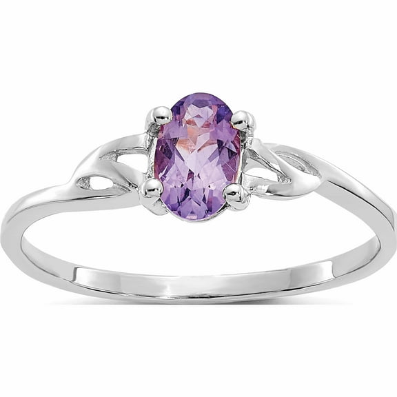 10K White Gold Polished Geniune Amethyst Birthstone Ring (Size 7) Made In India 10xbr143