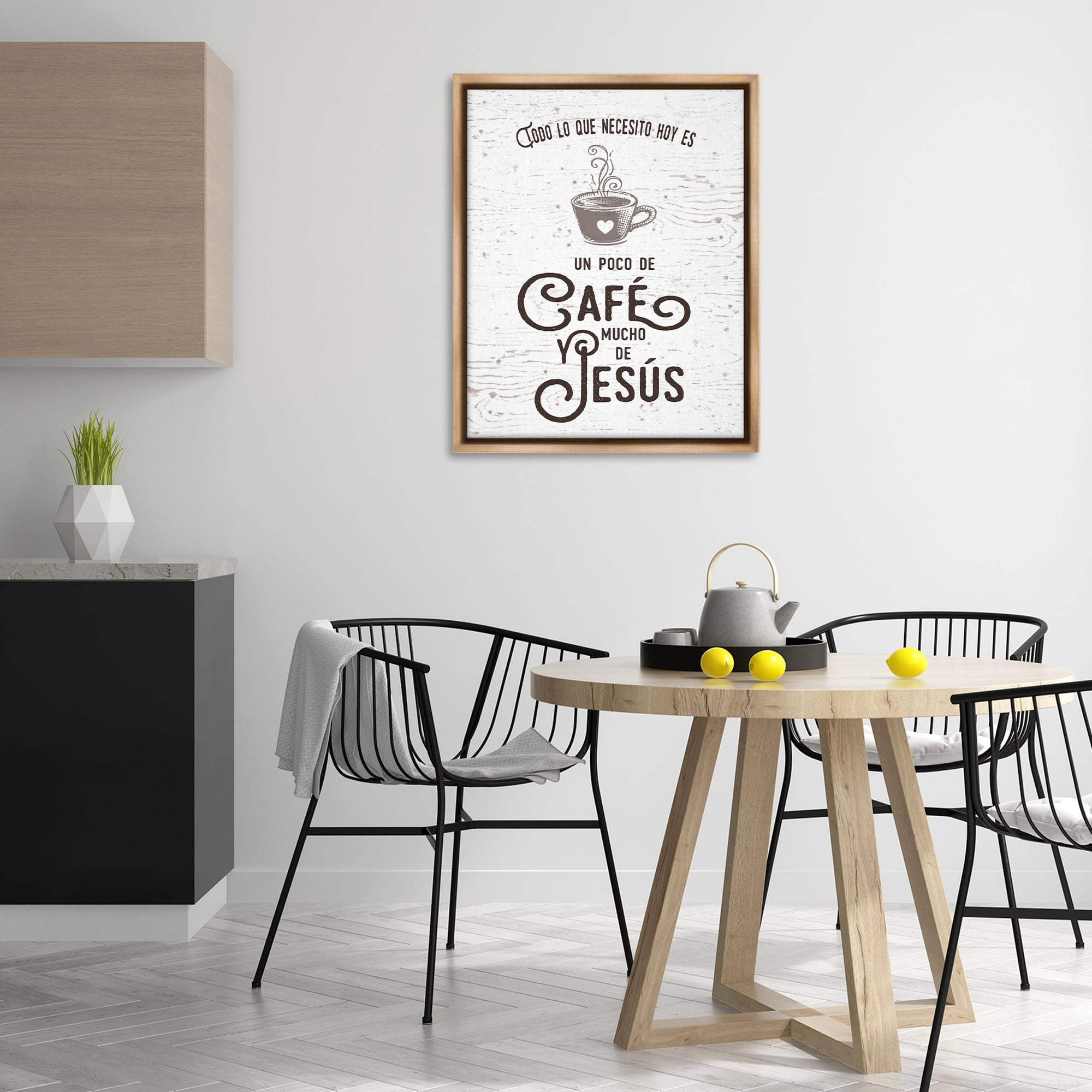 Stupell Industries Café y Jesús Religious Quotes and Sayings Painting Brown Floater Framed Art Print Wall Art, 25 x 31