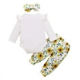 thumbnail image 2 of Bullpiano Baby Girl Outfits Newborn Flower Romper Long Pants Hat Headband Clothes Set, 3/4Pcs, 0-24M, 2 of 7