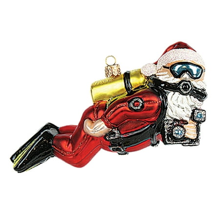 Glass Santa Christmas Tree - Scuba Diver Santa Polish Mouth Blown Glass Christmas Ornament Tree Decoration