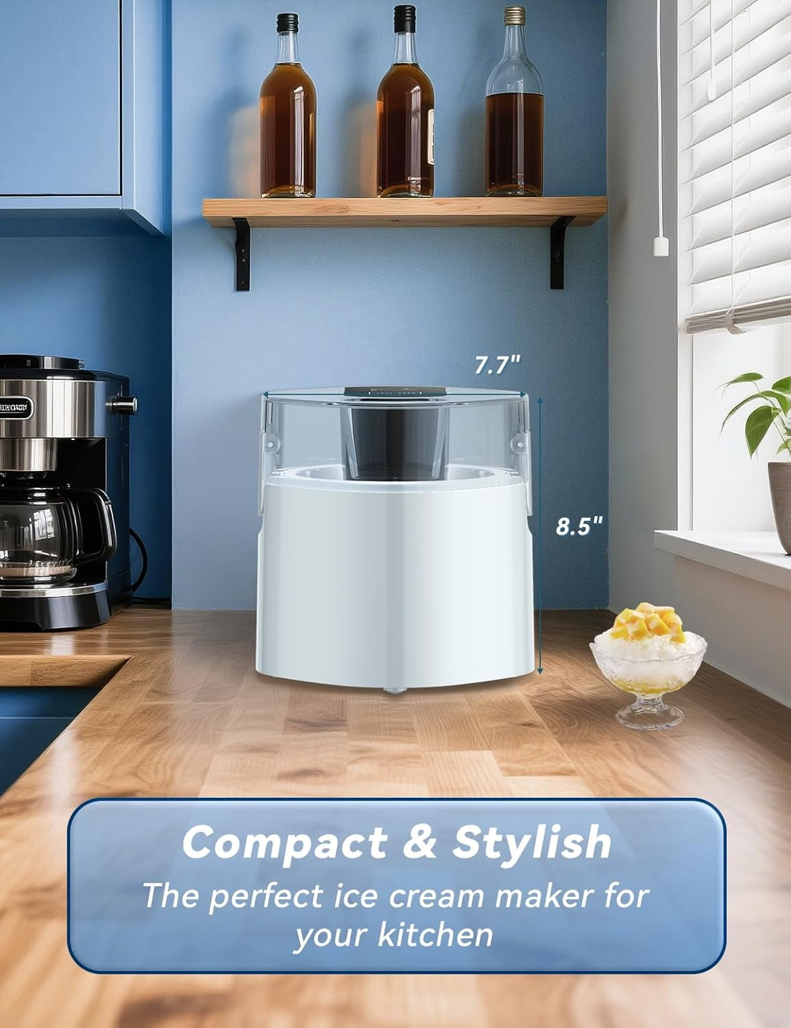 Ice  Maker 1.5-Qt with LCD Screen and Timer, Quiet  Yogurt  for Sorbet Gelato